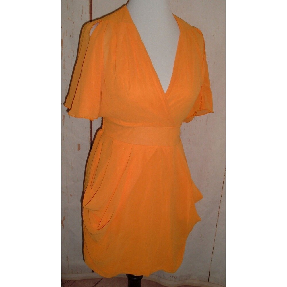 Women's LOVE dress Made in England Tangerine Orange Sz M pouf cold shoulder